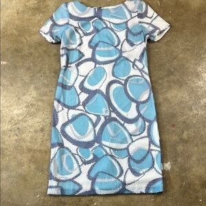 Muse Blue and White Abstract Mini Dress